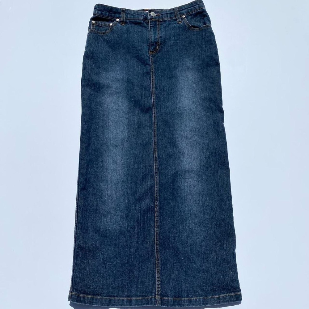 Y2K 90s Zoey Beth maxi denim skirt with stud back pockets Women's Medium, 28"